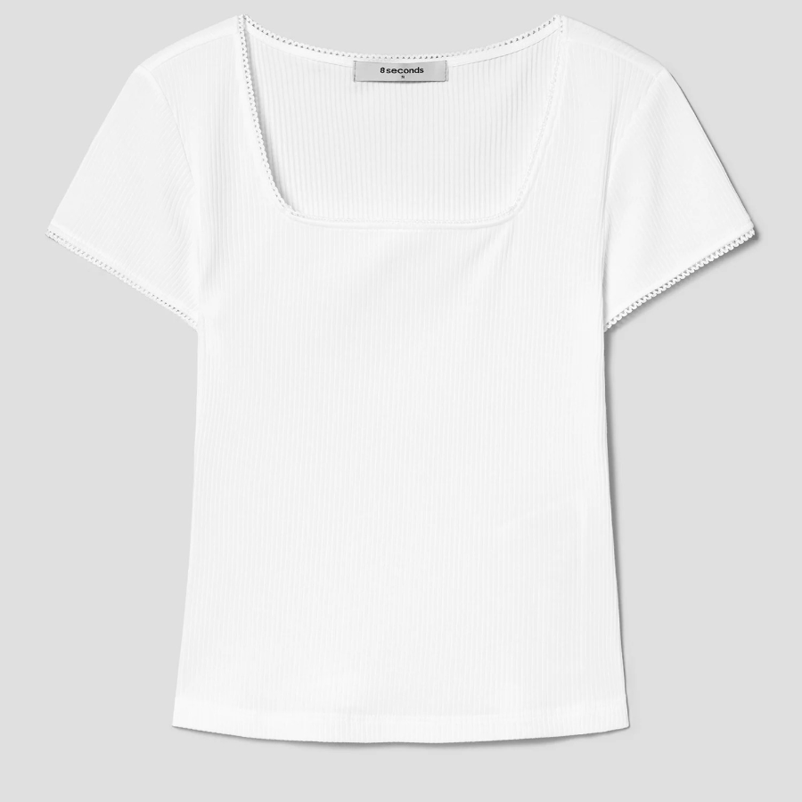8 seconds Lace Trim Short-sleeve T-shirt — White