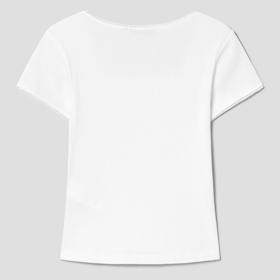 8 seconds Lace Trim Short-sleeve T-shirt — White