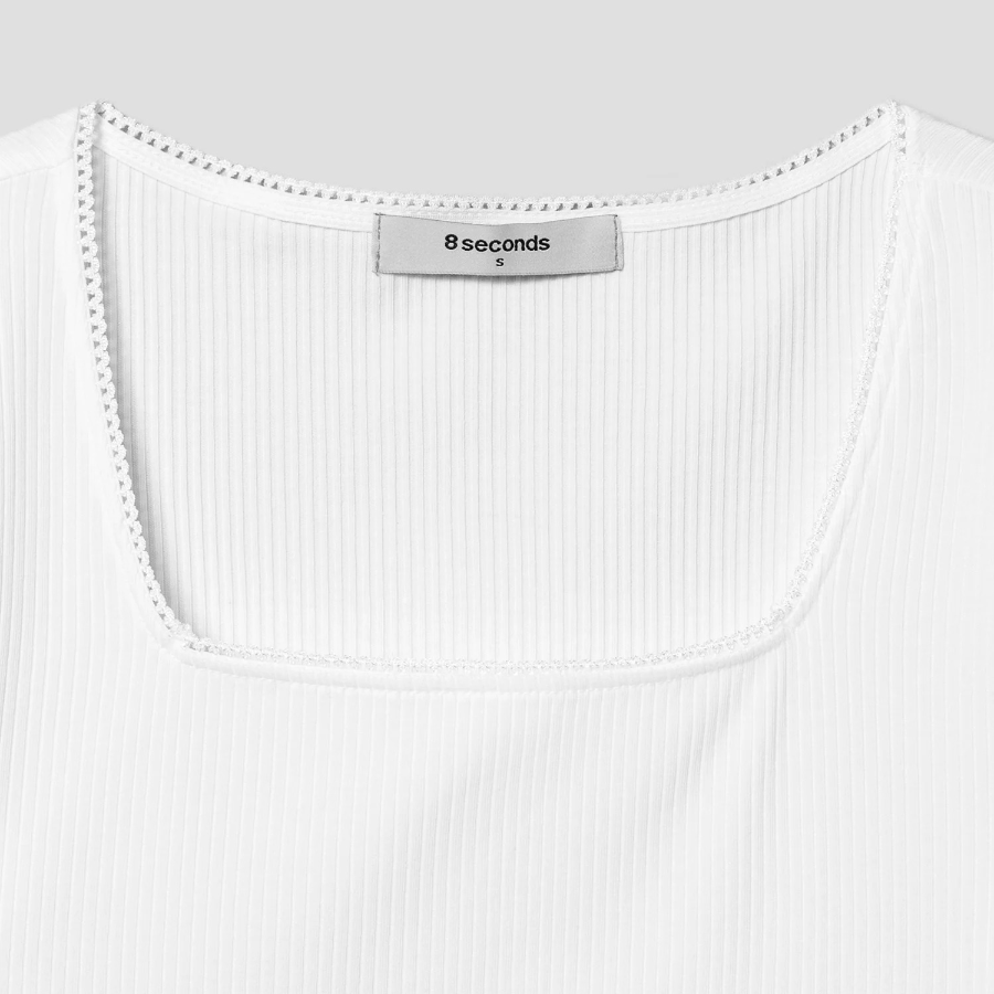 8 seconds Lace Trim Short-sleeve T-shirt — White