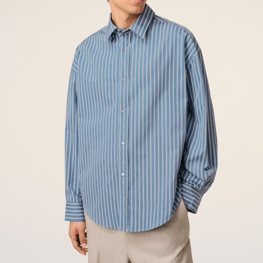 ami Ami Label Striped Boxy Shirt – Navy