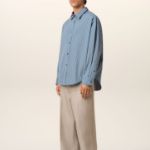 ami Ami Label Striped Boxy Shirt – Navy