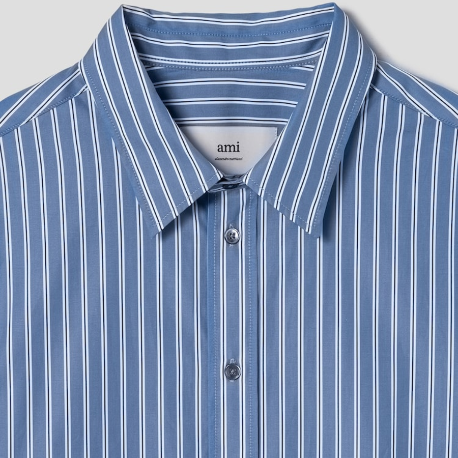 ami Ami Label Striped Boxy Shirt – Navy
