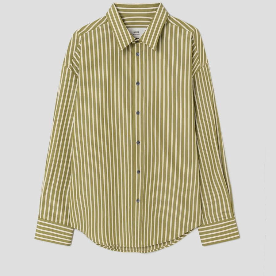 ami Ami Label Striped Boxy Shirt – Curry