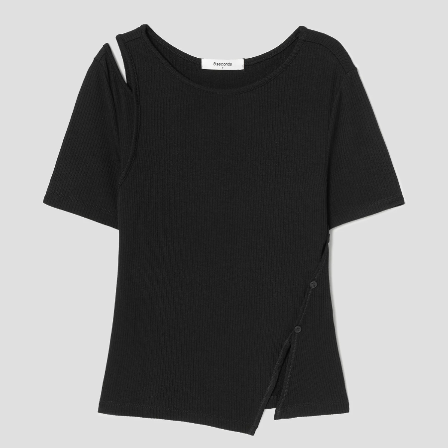 8 seconds Ribbed Panel T-shirt – Black