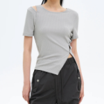 8 seconds Ribbed Panel T-shirt – Light Grey