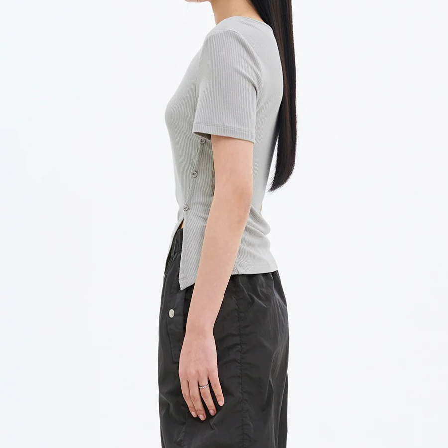 8 seconds Ribbed Panel T-shirt – Light Grey