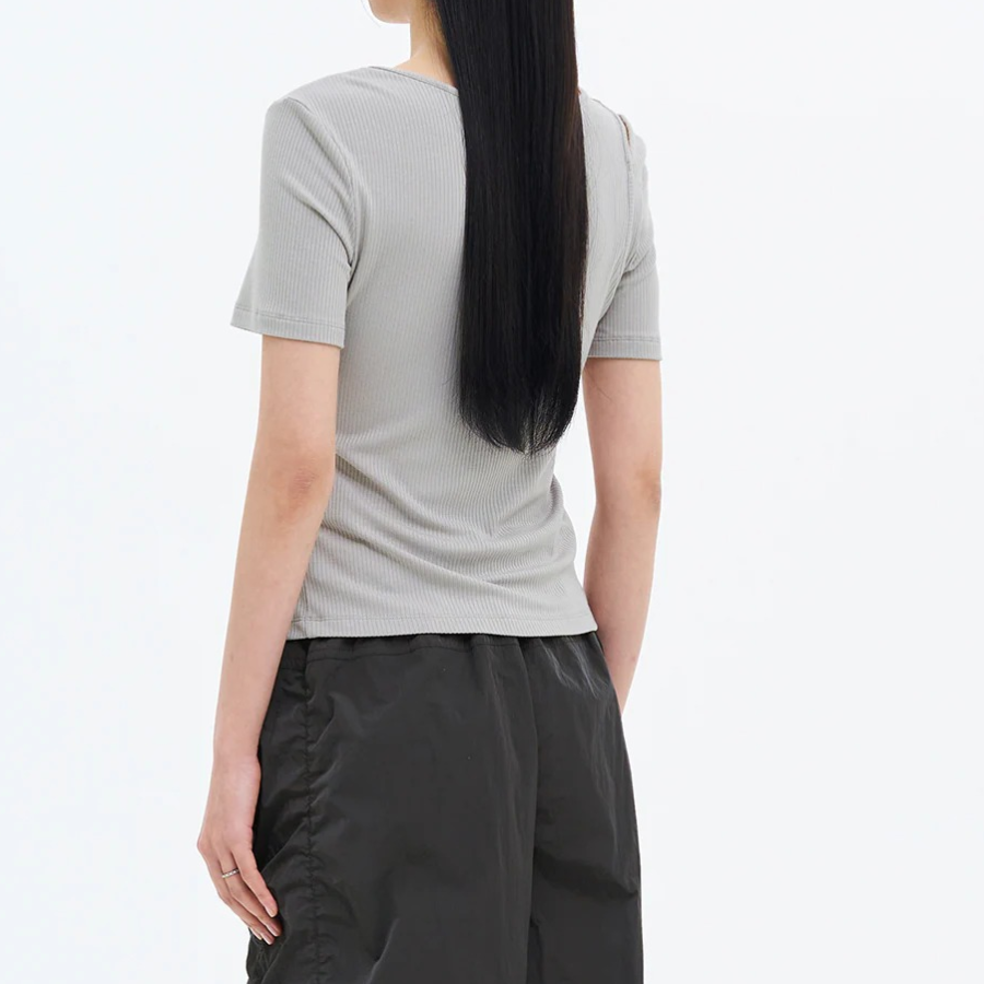 8 seconds Ribbed Panel T-shirt – Light Grey