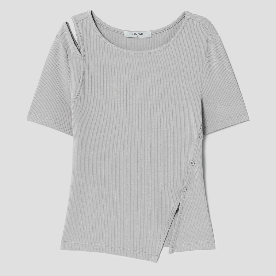 8 seconds Ribbed Panel T-shirt – Light Grey
