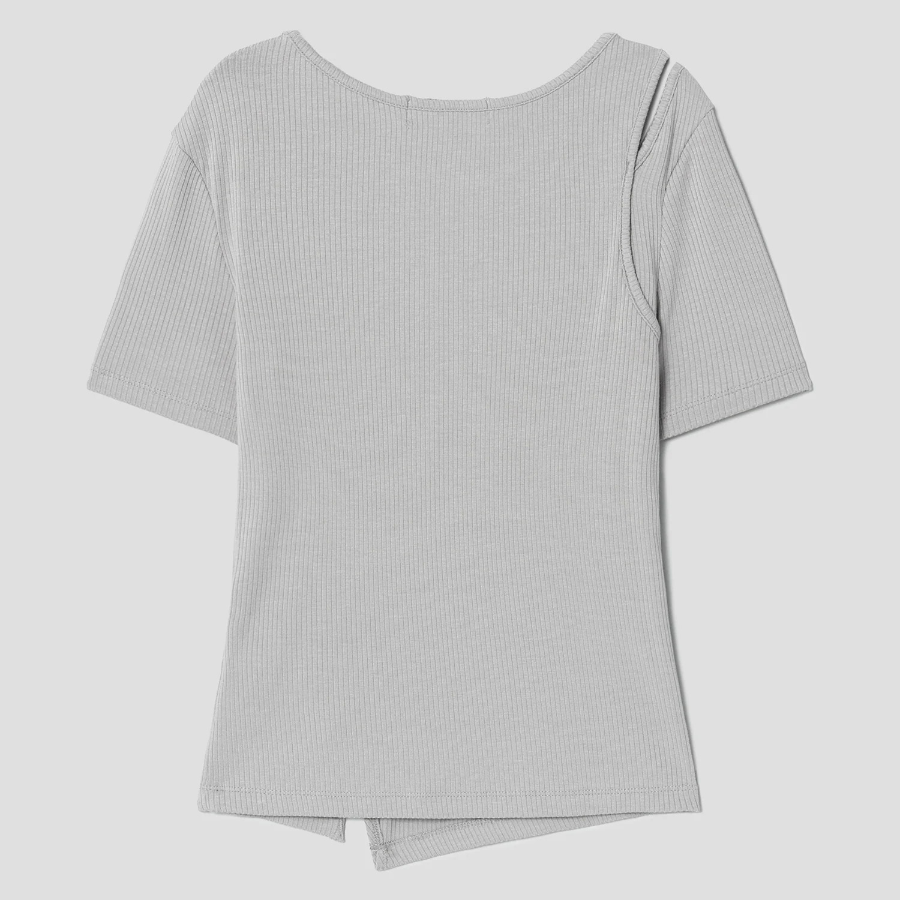 8 seconds Ribbed Panel T-shirt – Light Grey