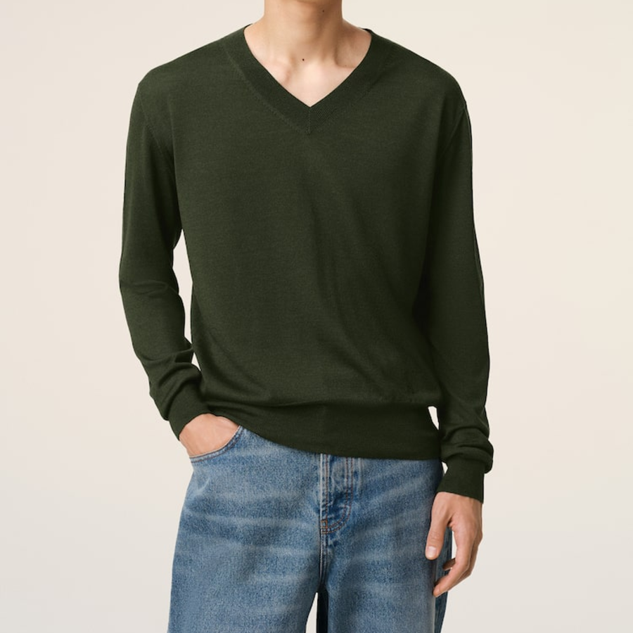 ami Tonal Adc Wool Silk Sweater – Loden