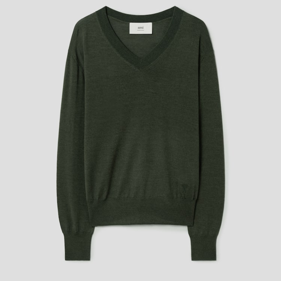 ami Tonal Adc Wool Silk Sweater – Loden