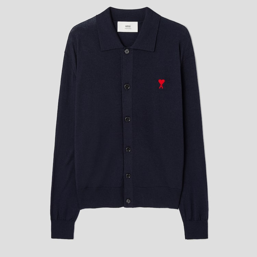 ami Red Adc Polo Cardigan – Night Blue