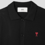 ami Red Adc Polo Cardigan – Wool Gabardine Black