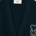 ami (Unisex) Ws Ribbed Cardigan – Vert/Ecru