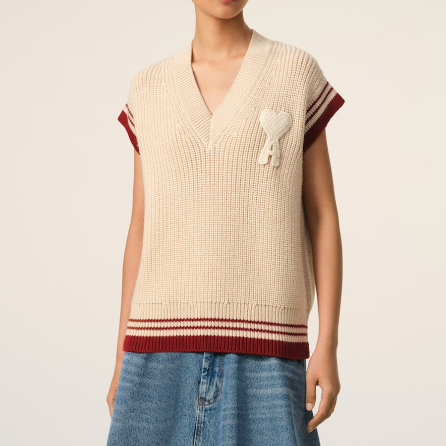 ami Adc Croche Ribbed Vest – Cream