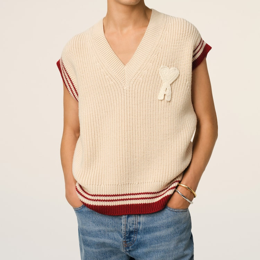 ami Adc Croche Ribbed Vest – Cream