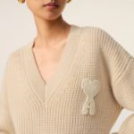 ami Adc Croche Ribbed V Neck Sweater – Cream