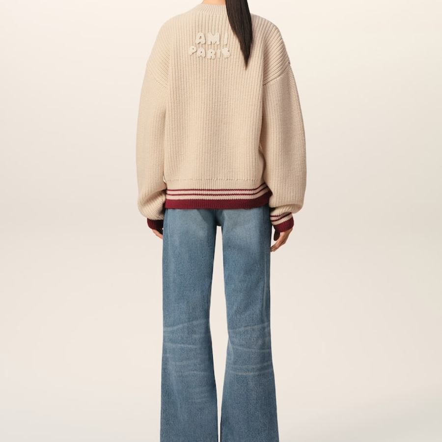 ami Adc Croche Ribbed V Neck Sweater – Cream