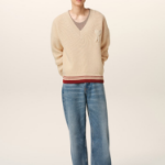 ami Adc Croche Ribbed V Neck Sweater – Cream