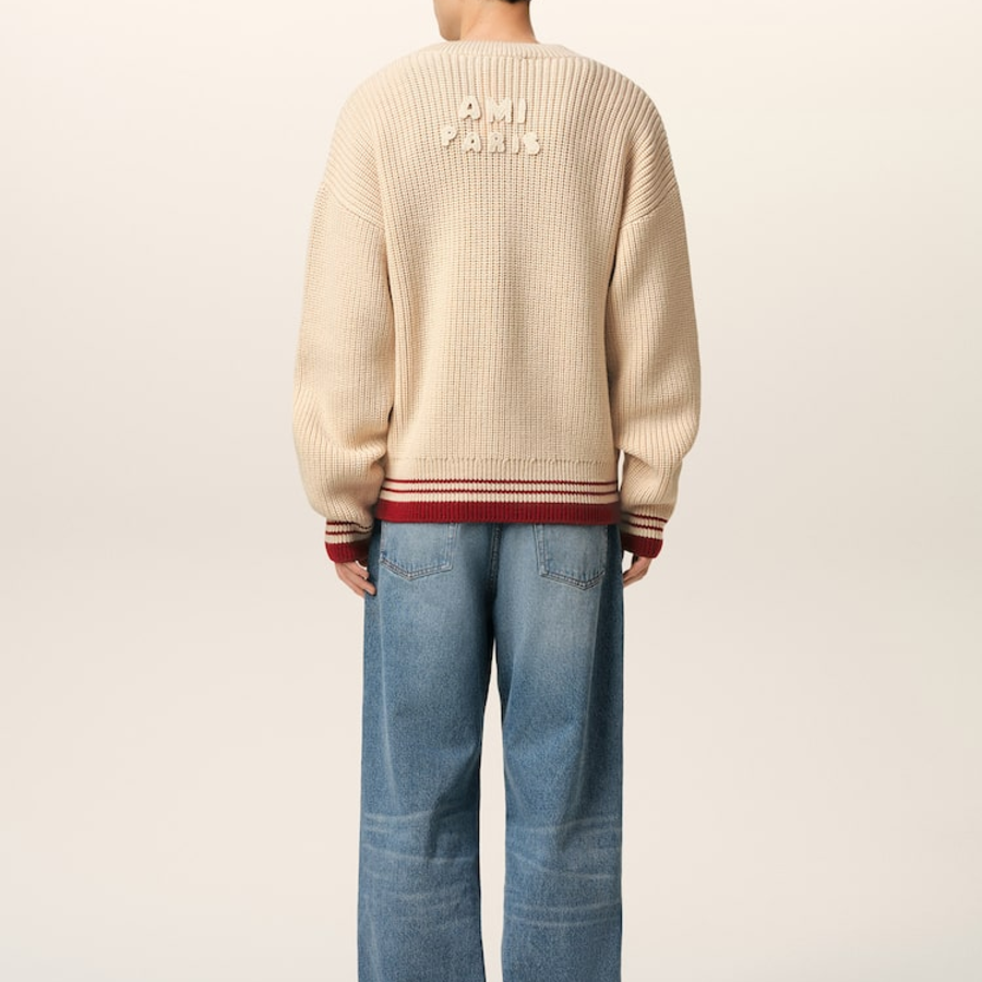 ami Adc Croche Ribbed V Neck Sweater – Cream