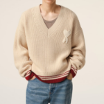 ami Adc Croche Ribbed V Neck Sweater – Cream