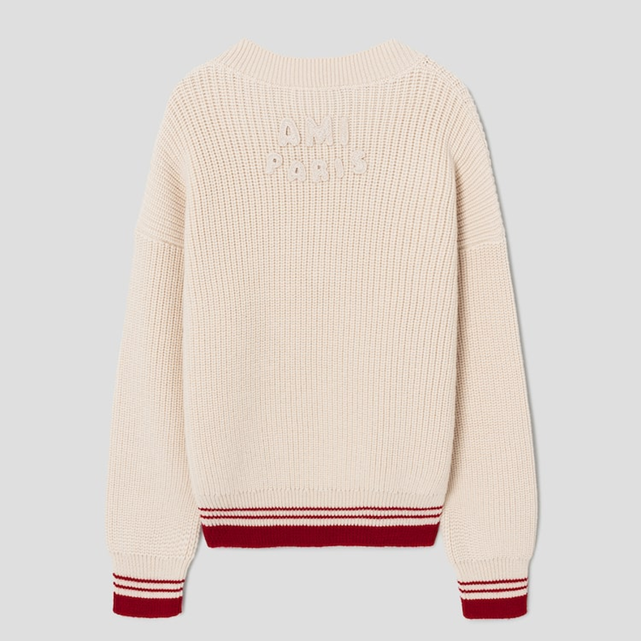 ami Adc Croche Ribbed V Neck Sweater – Cream