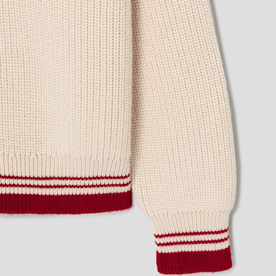 ami Adc Croche Ribbed V Neck Sweater – Cream