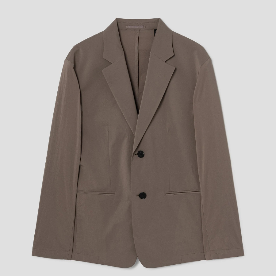 Theory Men Nylon Texture Boxy Blazer Jacket - Walnut