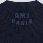 ami (Unisex) Adc Croche Ribbed V Neck Sweater – Navy Blue