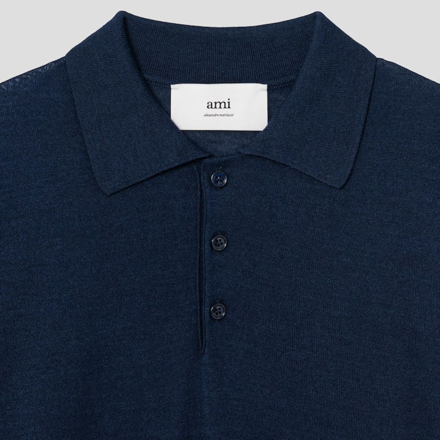 ami Tonal Adc Wool Silk Polo – Navy Blue