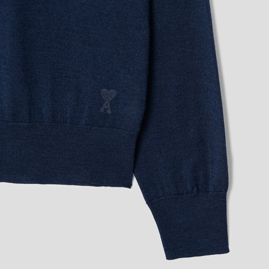 ami Tonal Adc Wool Silk Polo – Navy Blue