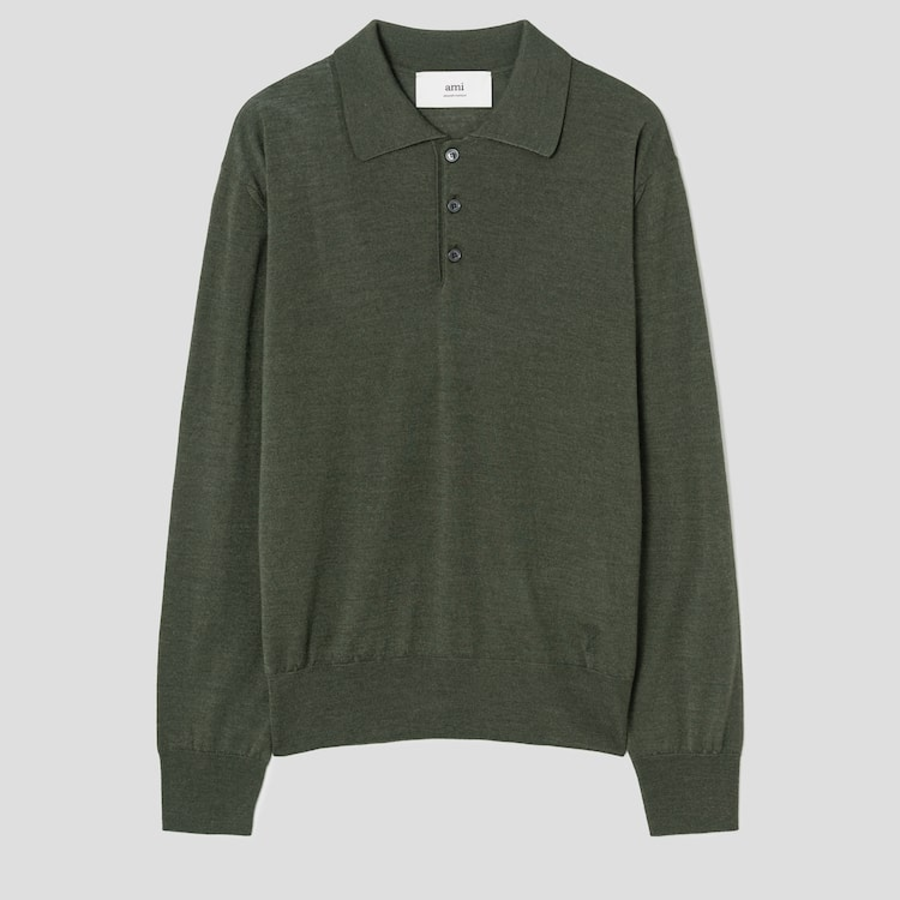 ami Tonal Adc Wool Silk Polo – Loden