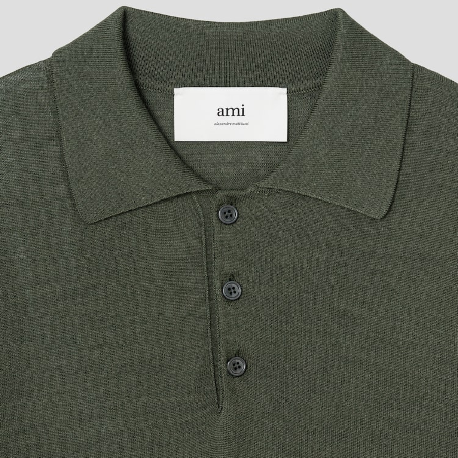 ami Tonal Adc Wool Silk Polo – Loden