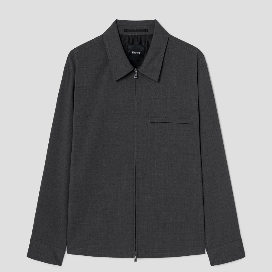 Theory Men Motion Wool Zip Overshirt Jacket - Charcoal Melange