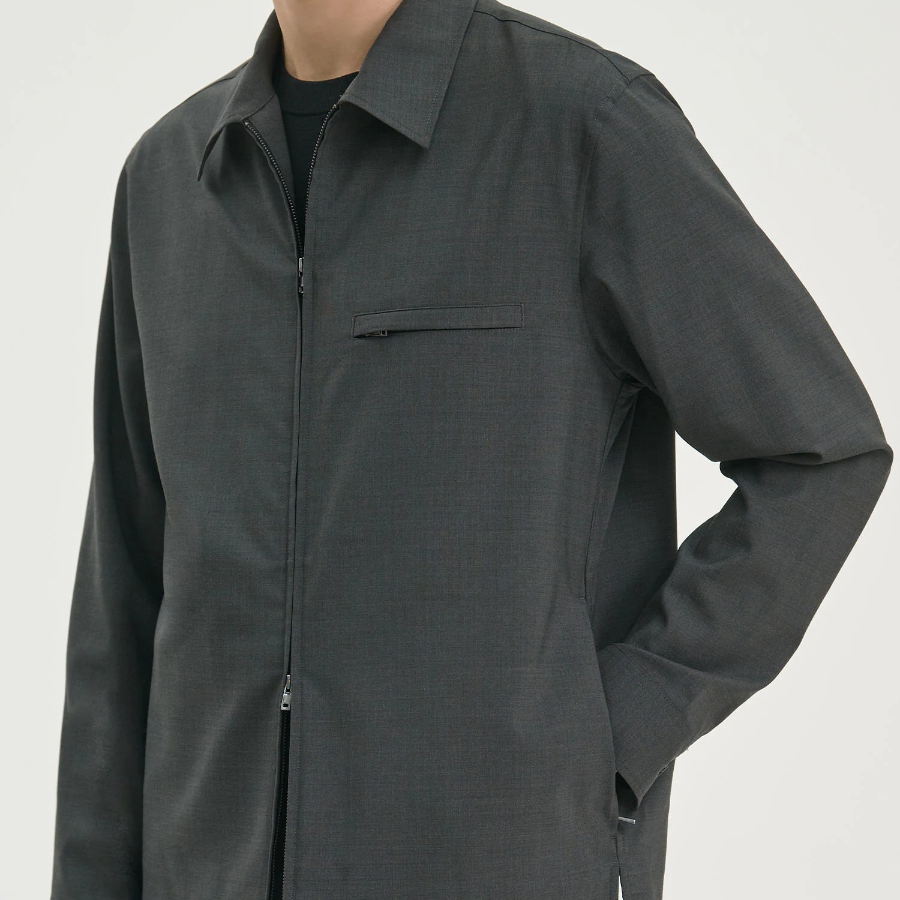 Theory Men Motion Wool Zip Overshirt Jacket - Charcoal Melange