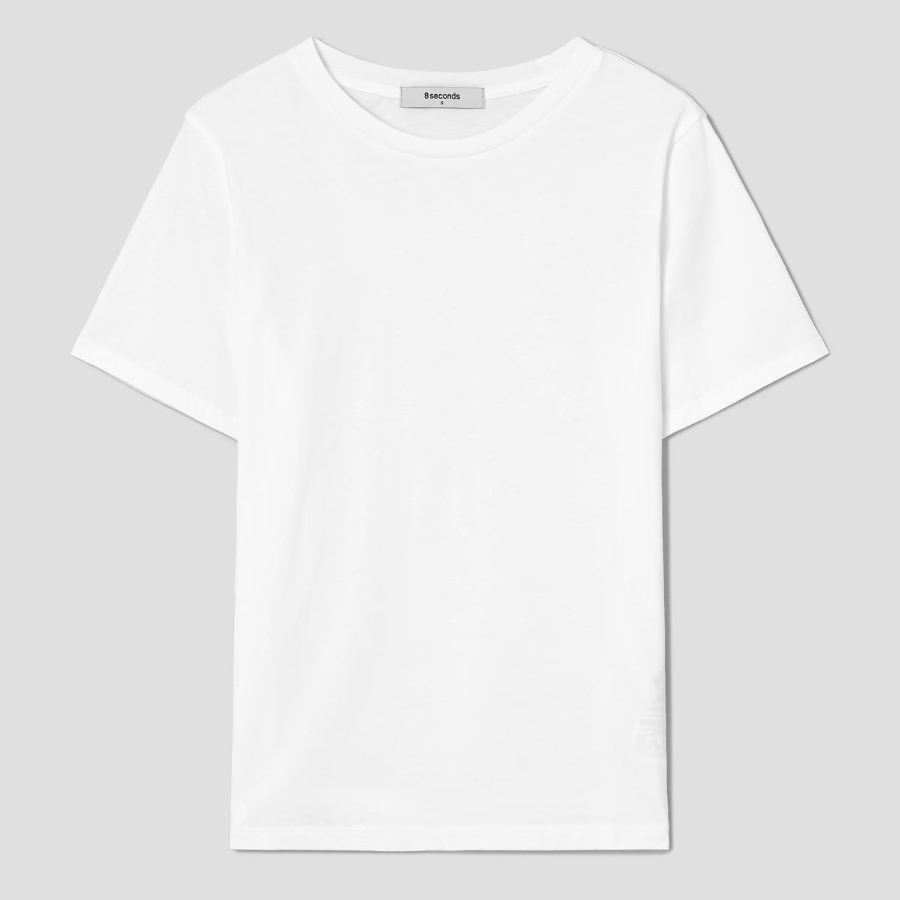 8 seconds Basic Round Neck Short Sleeve T-Shirt — White