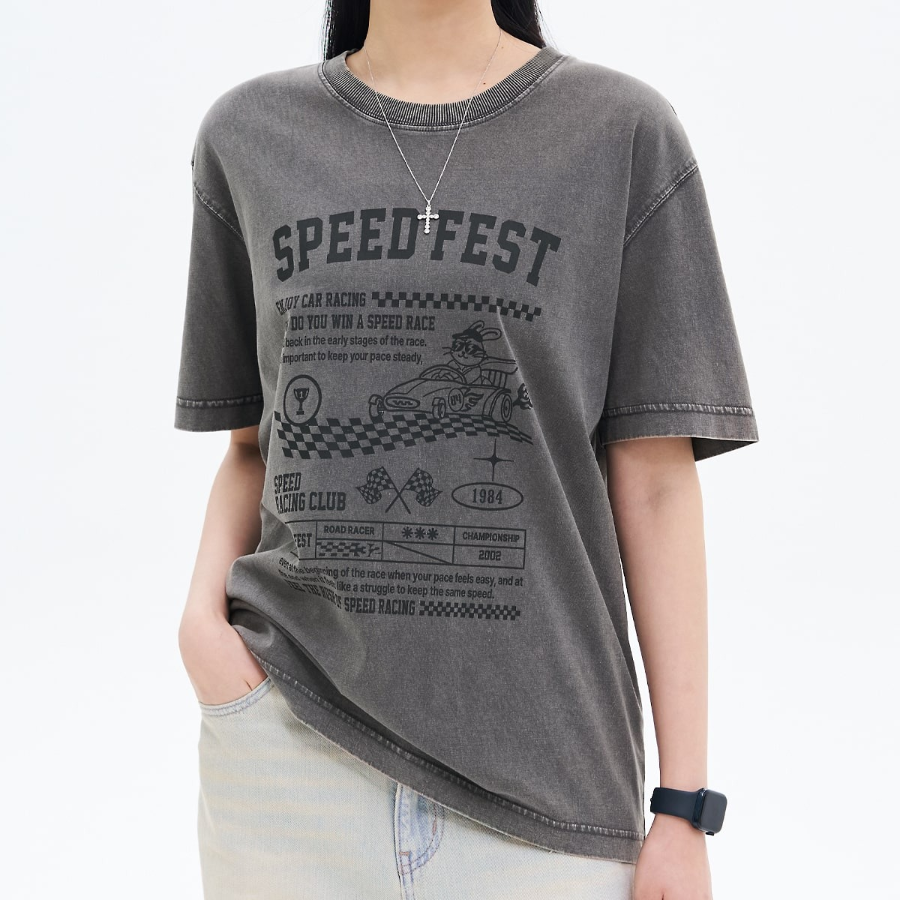 8 seconds Garment-Dyed Graphic Oversized Short Sleeve T-Shirt — Ash