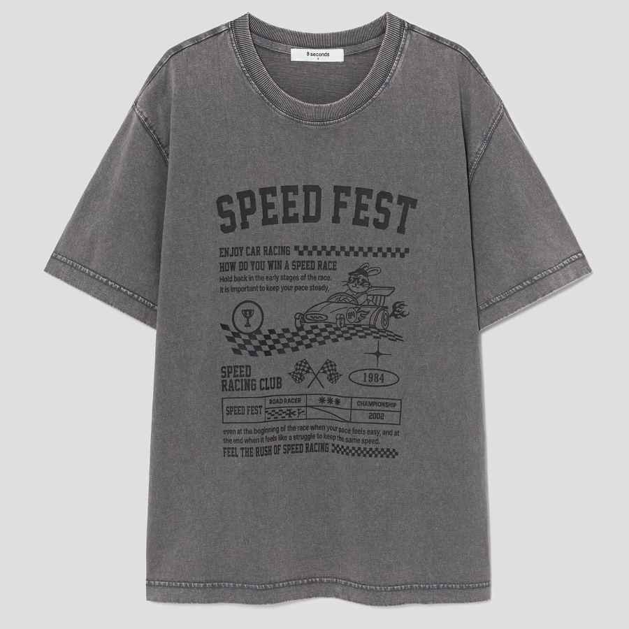 8 seconds Garment-Dyed Graphic Oversized Short Sleeve T-Shirt — Ash