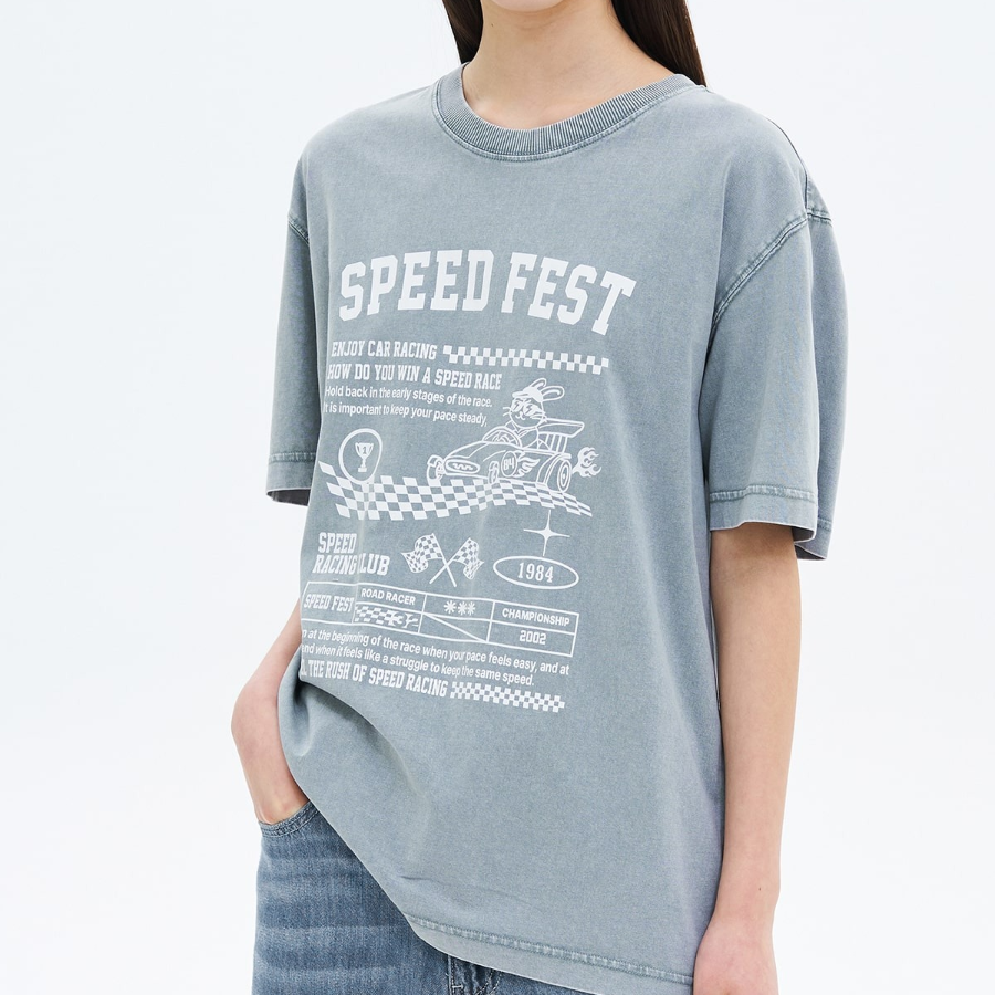 8 seconds Garment-Dyed Graphic Oversized Short Sleeve T-Shirt — Blue