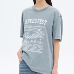 8 seconds Garment-Dyed Graphic Oversized Short Sleeve T-Shirt — Blue