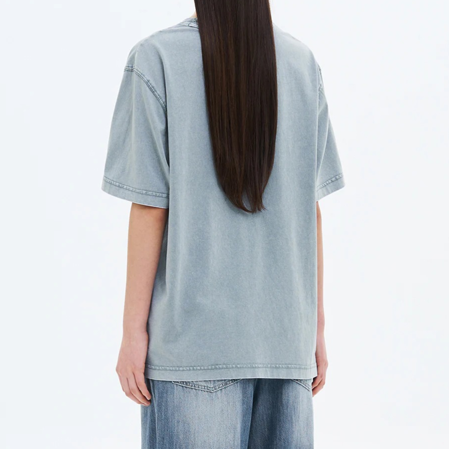 8 seconds Garment-Dyed Graphic Oversized Short Sleeve T-Shirt — Blue