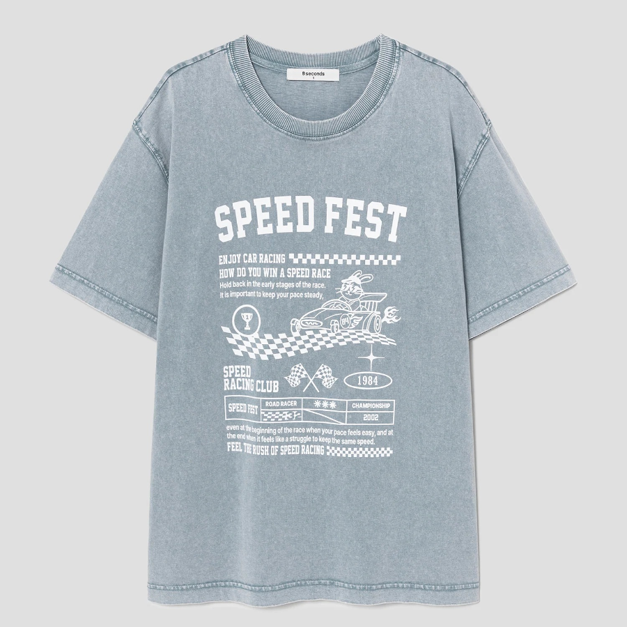 8 seconds Garment-Dyed Graphic Oversized Short Sleeve T-Shirt — Blue