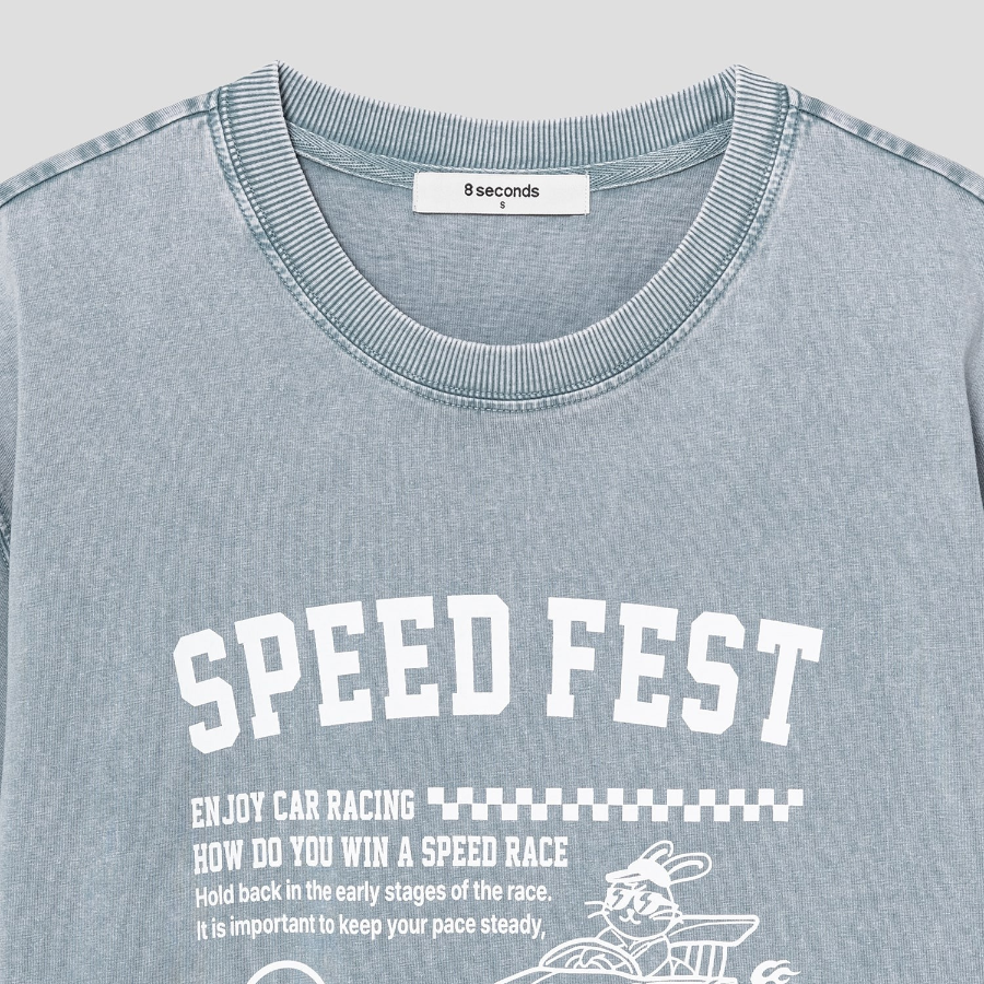 8 seconds Garment-Dyed Graphic Oversized Short Sleeve T-Shirt — Blue