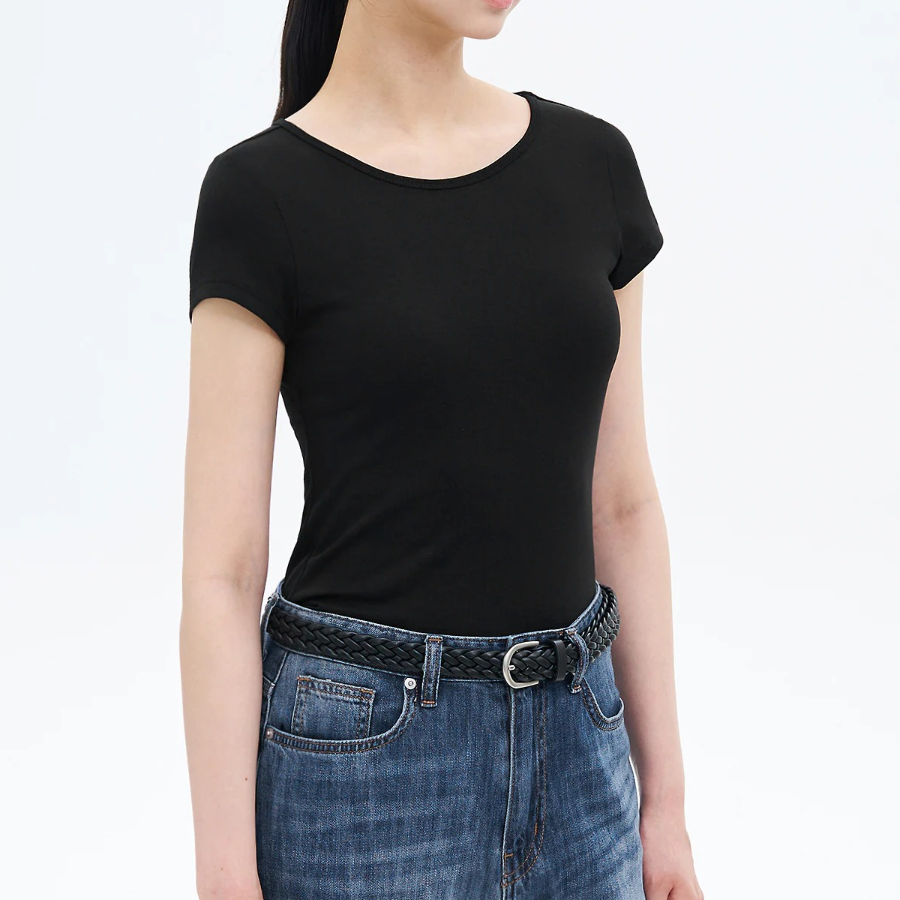 8 seconds Cap Sleeve Slim Fit Short Sleeve T-Shirt — Black