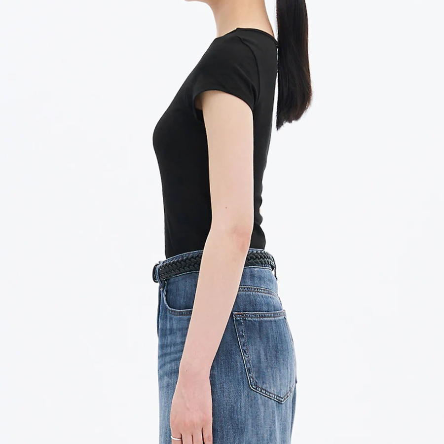 8 seconds Cap Sleeve Slim Fit Short Sleeve T-Shirt — Black