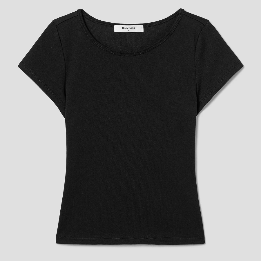 8 seconds Cap Sleeve Slim Fit Short Sleeve T-Shirt — Black