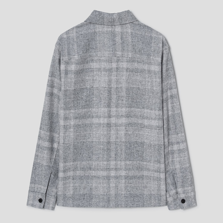 Theory Men Shaded Plaid Overshirt Jacket - Light Grey Melange