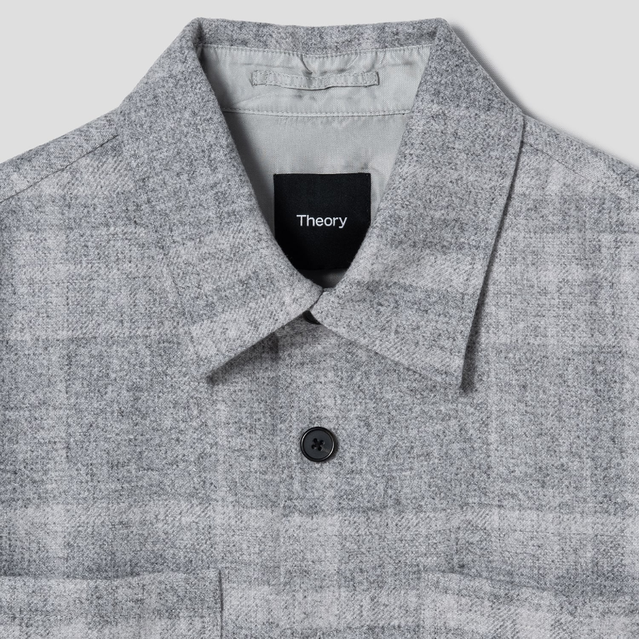 Theory Men Shaded Plaid Overshirt Jacket - Light Grey Melange