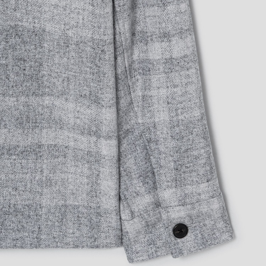 Theory Men Shaded Plaid Overshirt Jacket - Light Grey Melange