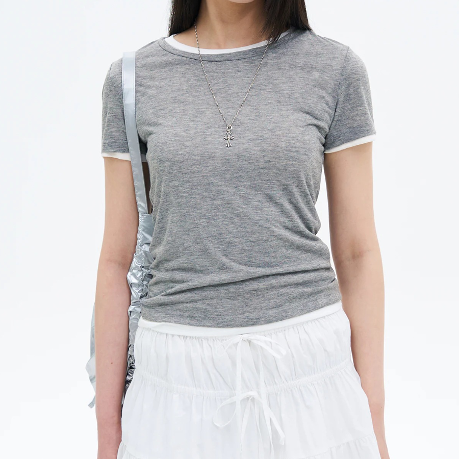 8 seconds Layered Sheer Short Sleeve T-Shirt — Grey